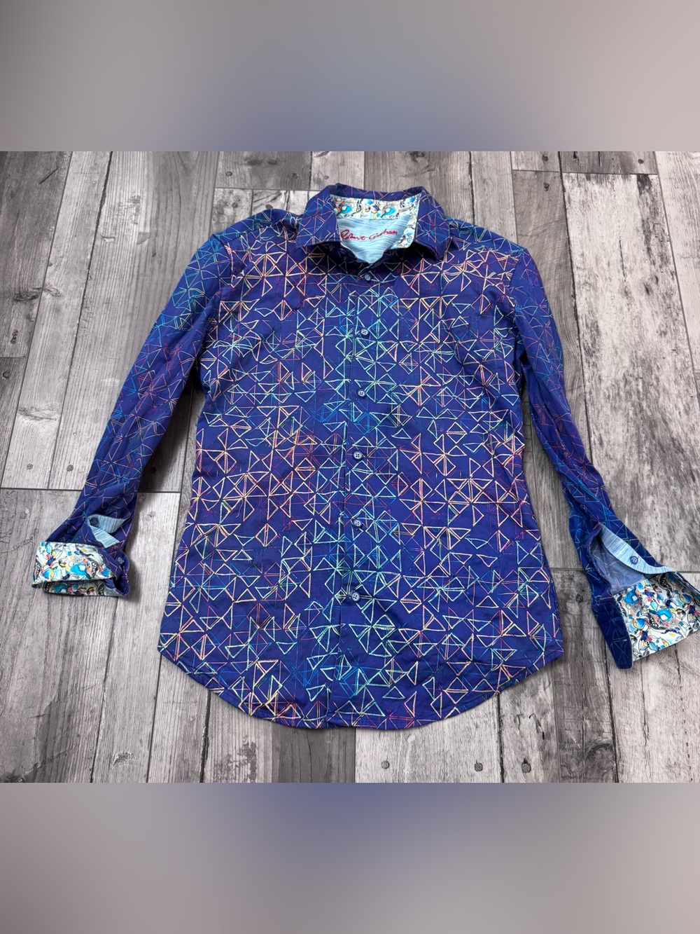 Robert Graham Limited Edition Mystique Navy Blue Jacquard Shirt Large Flip Cuff